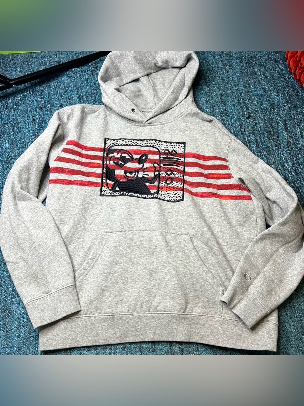Coach x Disney Mickey Mouse Keith Haring Pullover Hoodie Gray Red Men's Large